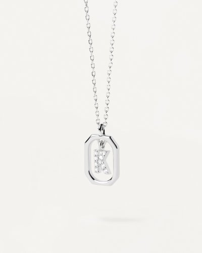 detail PDP. CO02-522 MINI LETTER K SILVER NECKLACE