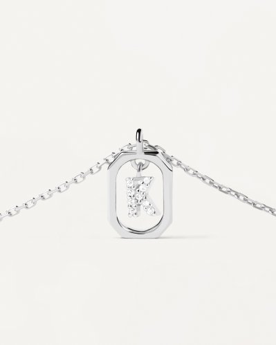 detail PDP. CO02-522 MINI LETTER K SILVER NECKLACE